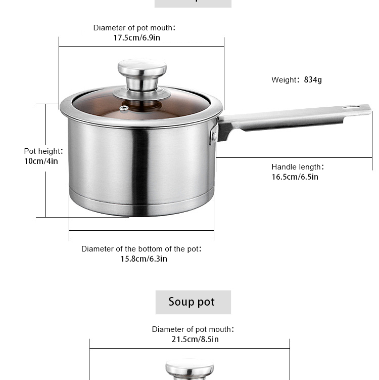 Multi-function Kitchen Cookware Silver Cooking Pot Set Stainless Steel Cookware Sets With Thick Stainless Steel Handle