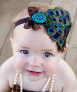 China Baby toddler peacock headband Newborn Hairband Natural Peacock Leather Headband wholesale