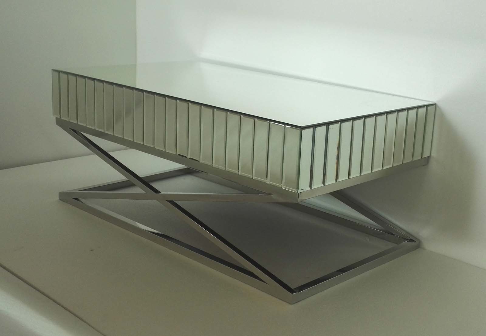 High Polish Steel Silver Mirror Table , Living Room Mirrored Coffee Table