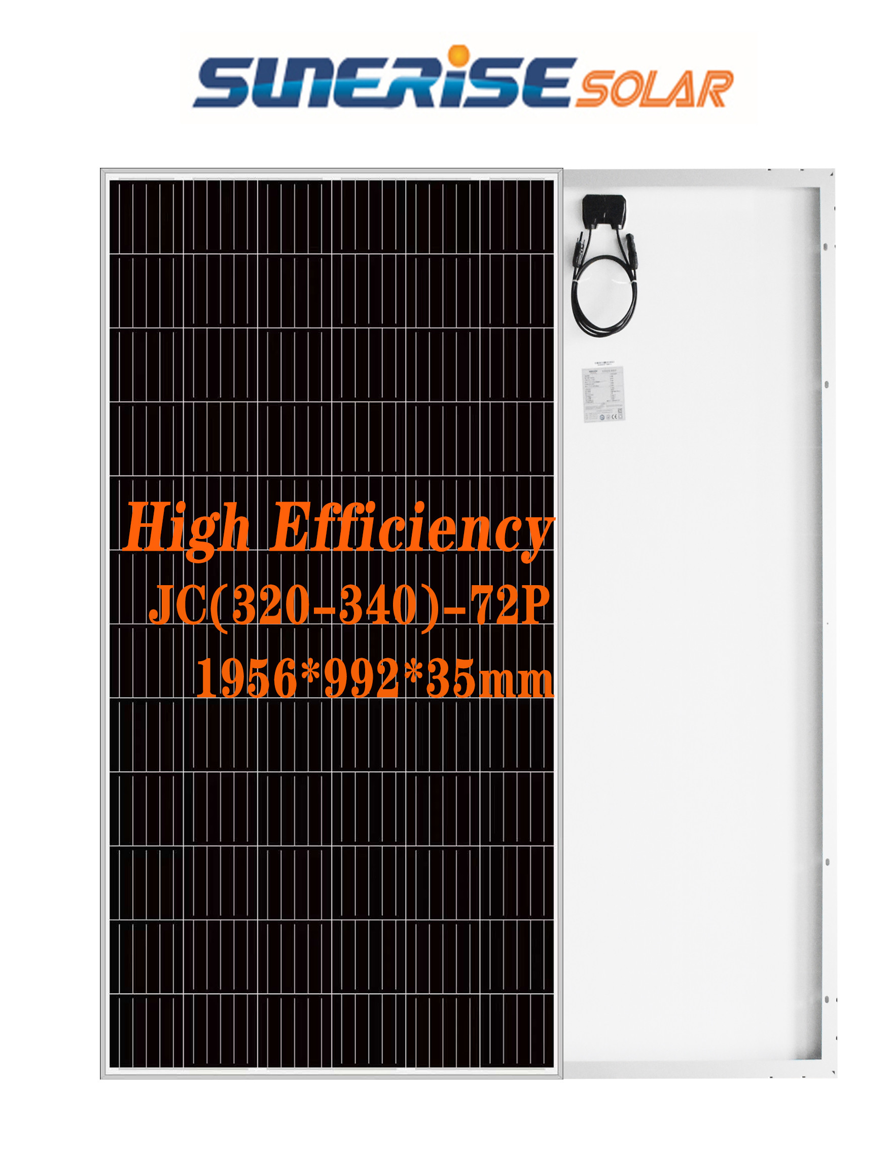 Blue 1956*992*35mm 72PCS 46.9V 335W Poly Solar Panel