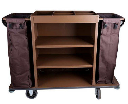 Quality Hotel 3 - Tier  Housekeeping Cart ,6" PP Wheels Iron Paint Brown Room Service Equipments for sale