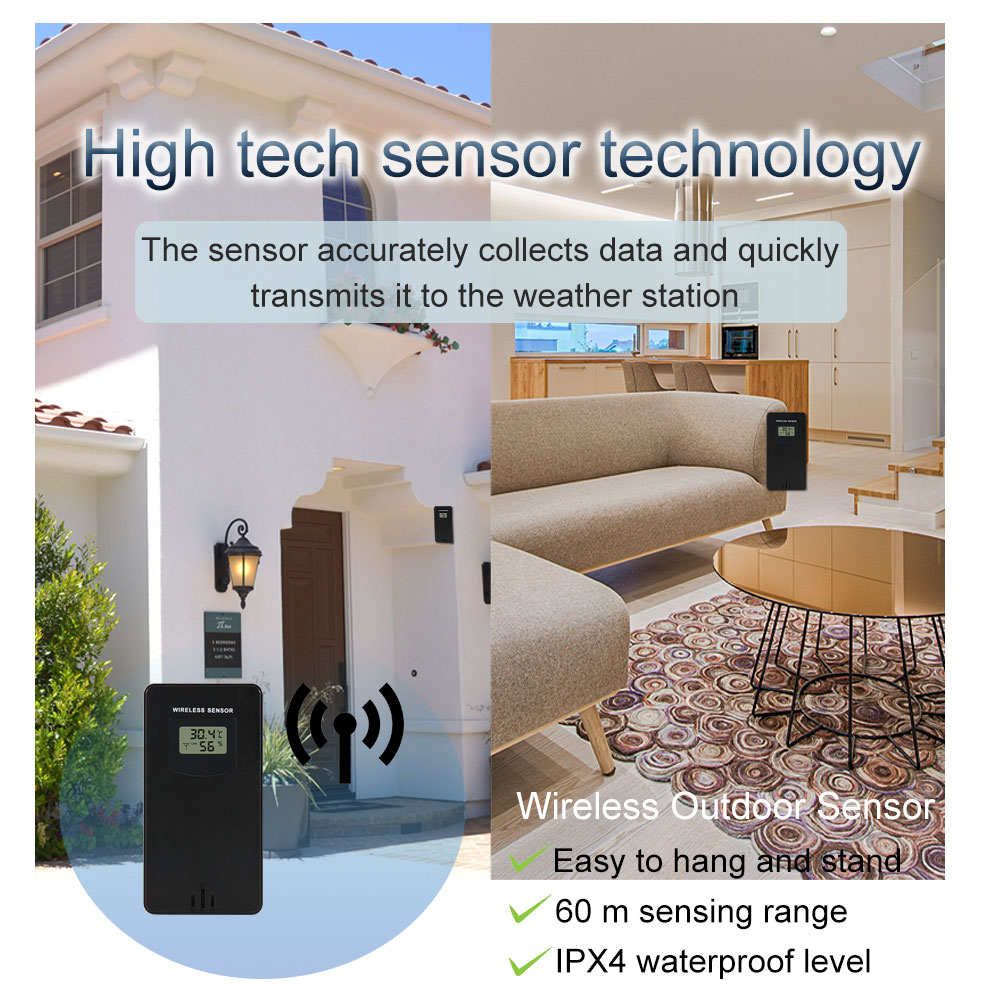 Multi Functional Electronic Weather Forecast Alarm Clock Desktop Transparent Glass Color Screen RF Wireless