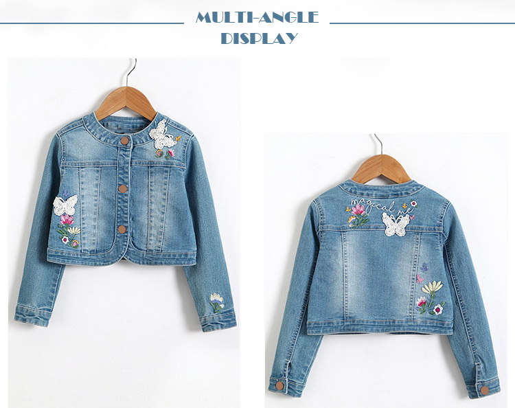 Modern Design Embroidery Jeans Jacket For Girls , Spring Girls Jeans Coat