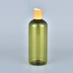 Hot selling 300ml PET amber green lotion shampoo bottle with bamboo cap