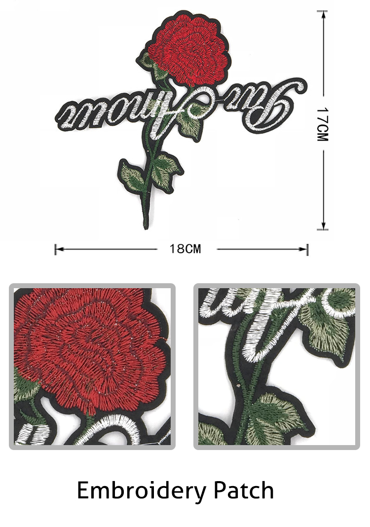Charming Red Rose Iron On Patch , Embroidered Letter Patches For Shoes / Hats