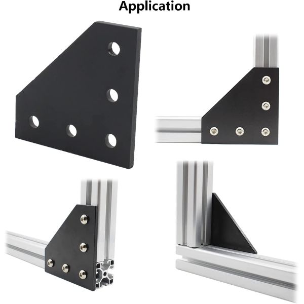 Black Anodized 90 Degree Corner Bracket Plate for 20 x 20mm Aluminum Extrusion Profile