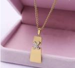 CE Stainless Steel Designer Jewelry X Rhinestone Inlaid Pendant Necklace