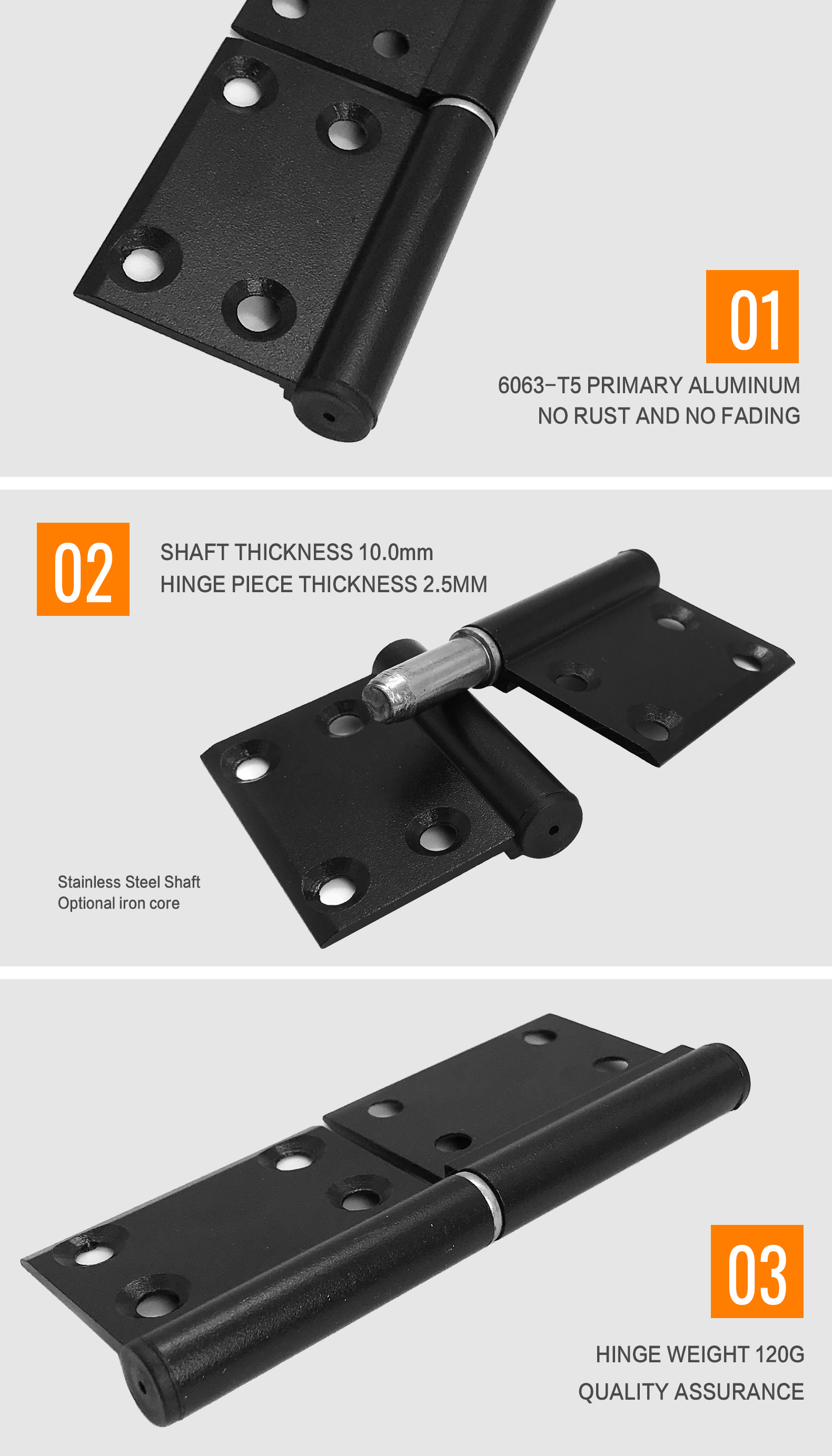 Four / Five Hole 10 Axes Left Opening Aluminum Door Hinge For All Swing Doors