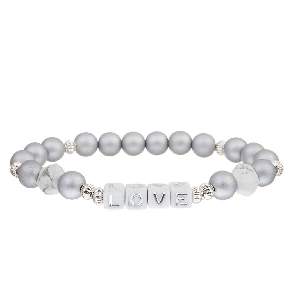 8mm Silver Stone Beaded Love Bracelet For Women Fashion Jewelry Wholesale