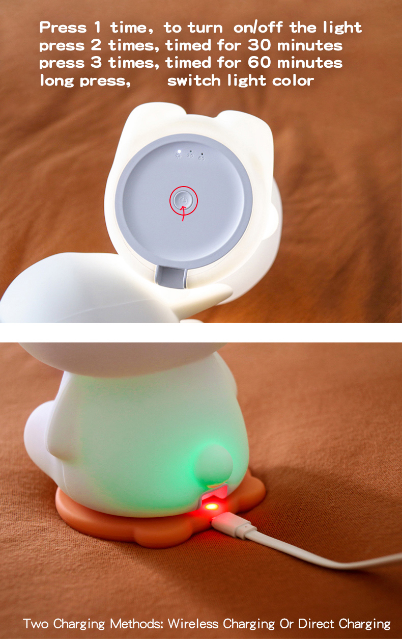 Baby Night Lamp with LED Light Source Bunny Rabbit Shaped Smart Touch Night Light