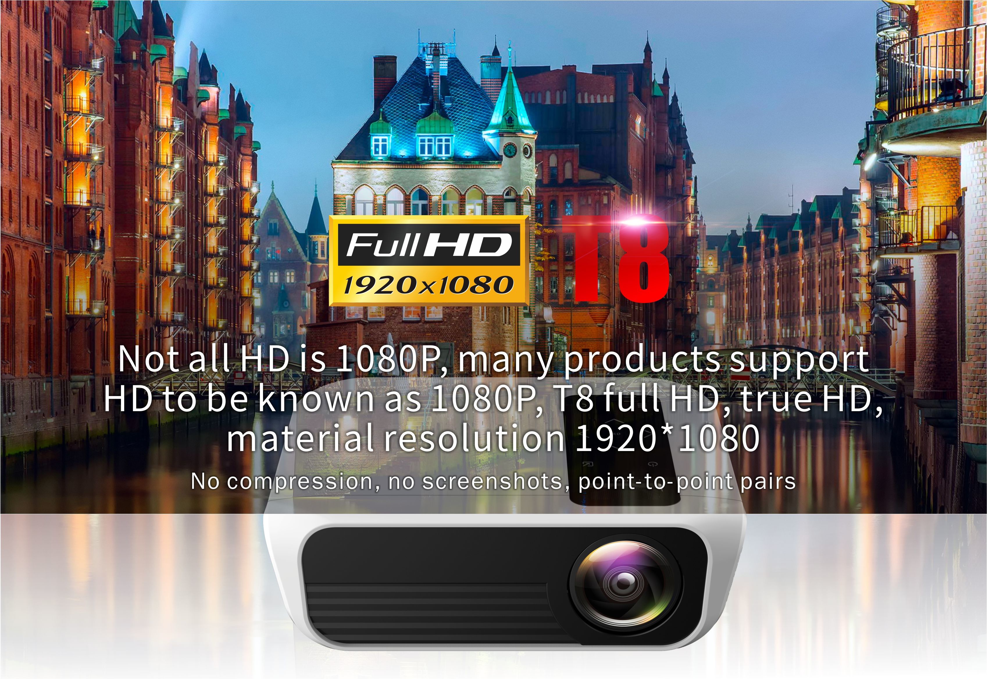 200" 3000lm HD Mini LED Projector 1080P T8 Full Hd Projector For TV DVD PC