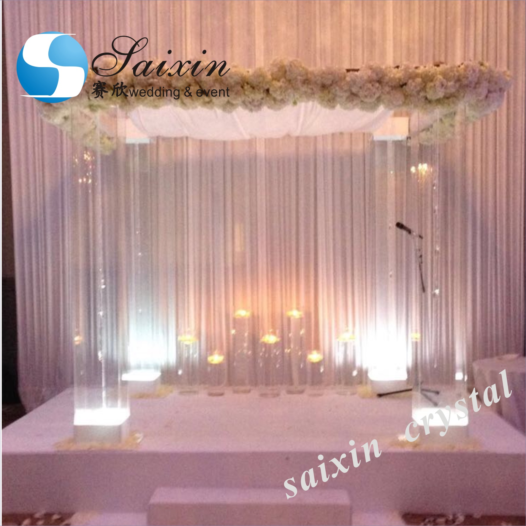 Factory wholesale square gold side white acrylic pedestal columns for wedding event