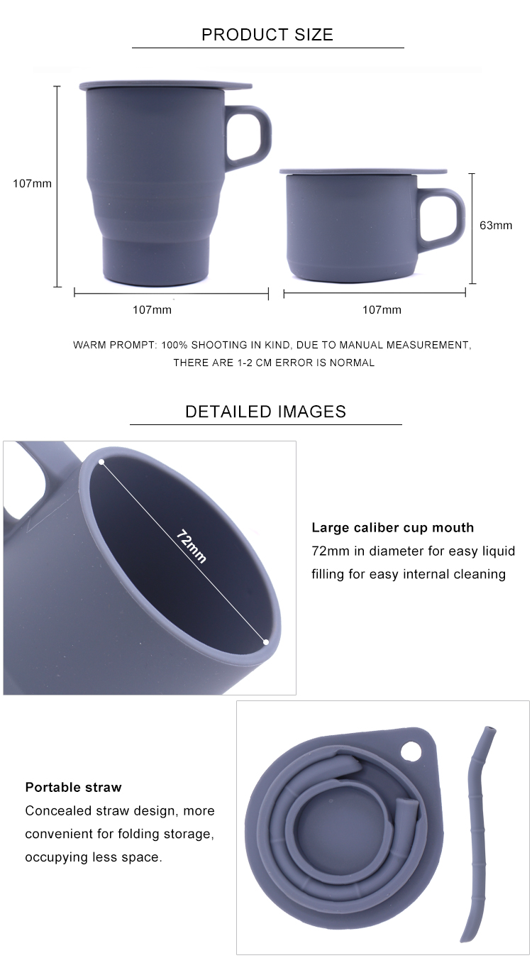 BPA Free 350ml Portable Silicone Collapsible Mug For Travel
