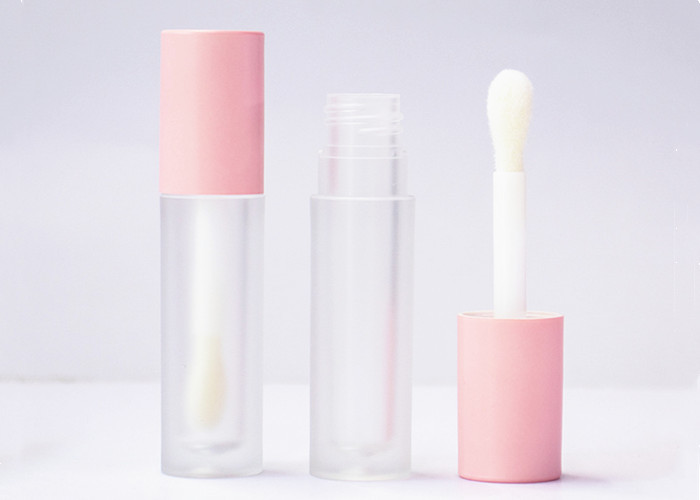 Transparent Frost Cosmetic Tube 4.5 ml Round Private Label Lip Gloss Tube With Large Brush
