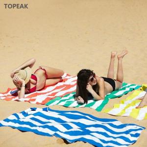 China Gold Gray Blue And White Striped Pool Towels Suede Beach Towel Hiking 300g wholesale