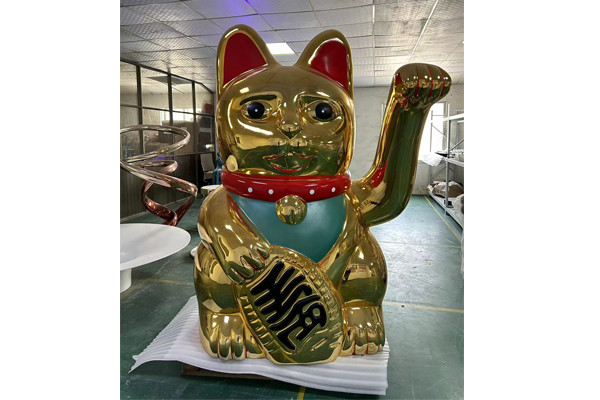 Outdoor Large Fiberglass Animal Sculpture Gold Lucky Cat Statue