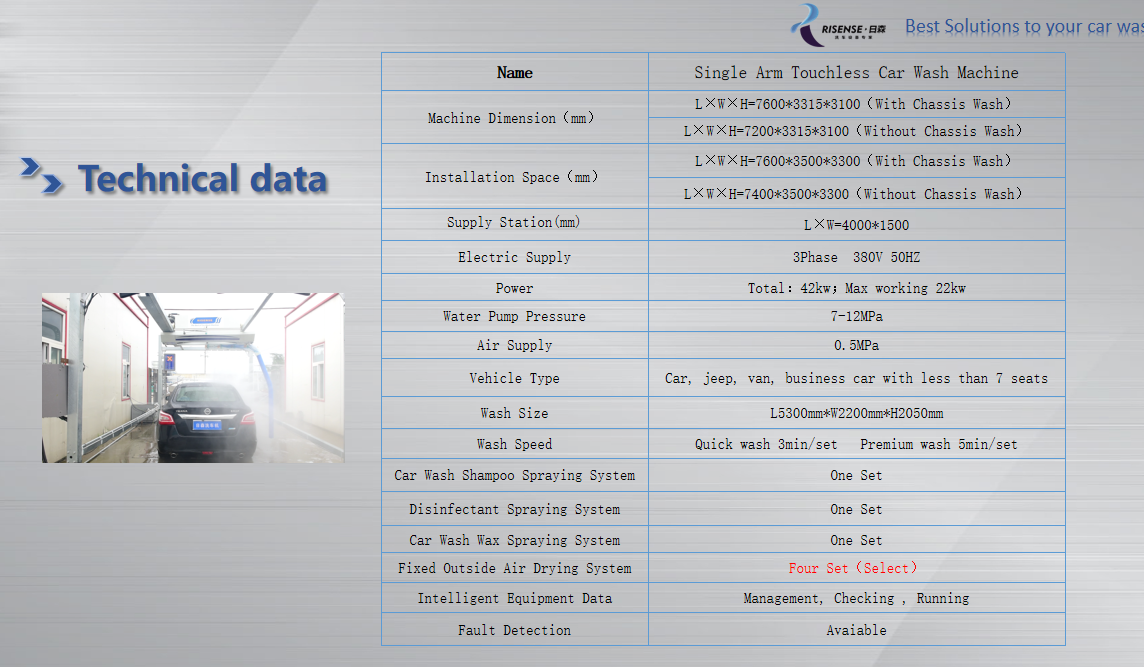 Install Space L*W*H 7600*3500*3300 Single Arm Touchless Robo Car Washing System HP-230 Risense