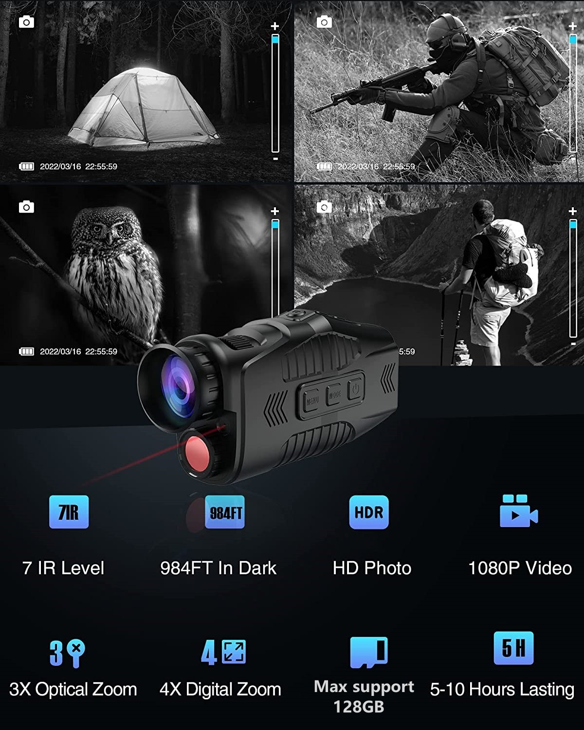 Digital Monocular Night Vision Infrared Illuminator Video Recording