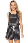 Casual Drawstring Waist Striped High Waist Tapered Carrot Pants Summer Women
