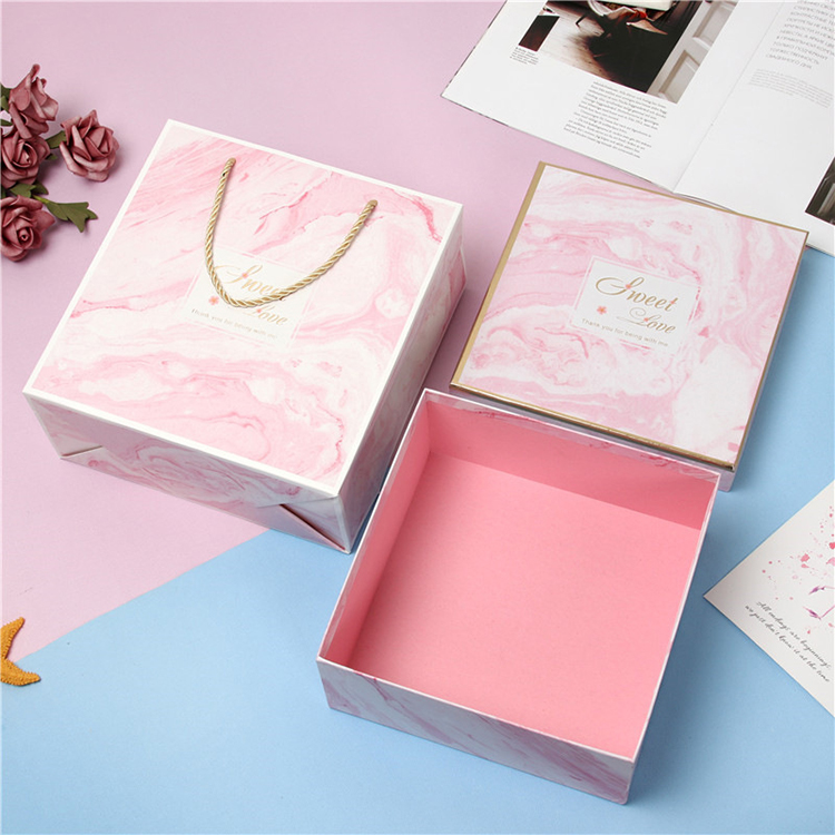 Luxury Birthday Gift Packaging Cardboard Cosmetic Packaging Box Marble Grain Customized Gift Box With Bag