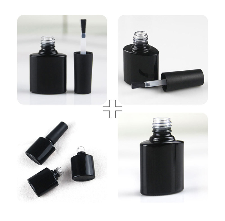 8ml 10ml Matte Black Empty UV Gel Nail Polish Bottle With Cap and Brush for Industrial Cosmetic Custom Unique Oval Shape