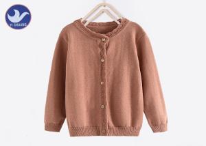China Long Sleeves Girls Cardigan Sweaters Wavy Pointelle Neck Trim Buttons Up Knitwear wholesale