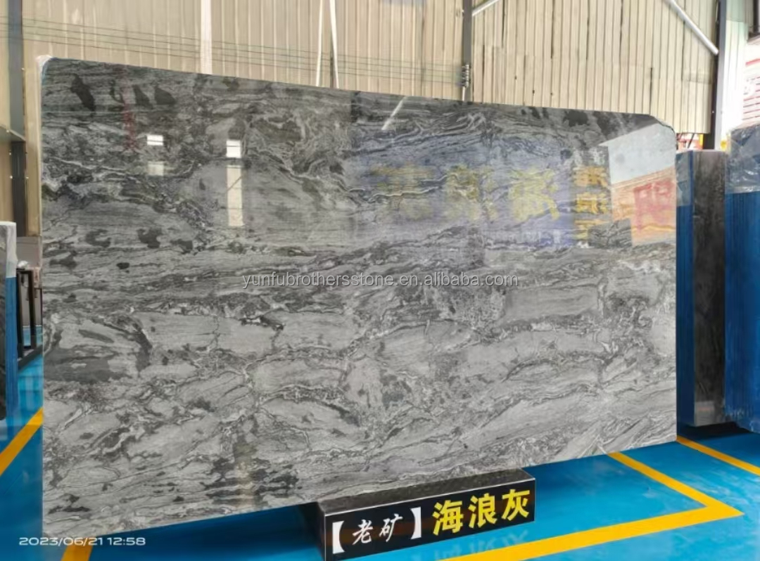 Custom Modern Polished Wave Grey Marble Board for Hotel Wall Panel Floor Design Style