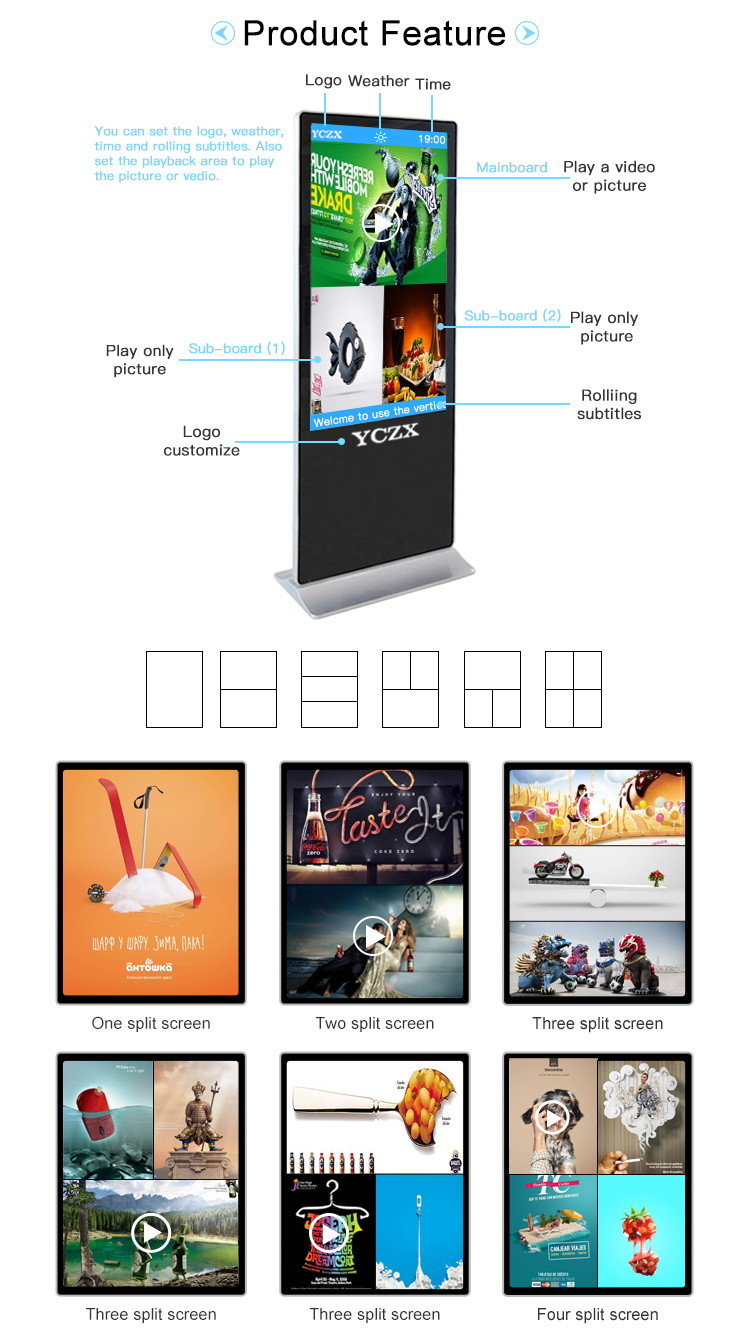 65" Large Screen Public Vertical Digital Advertising Display With Slim Body