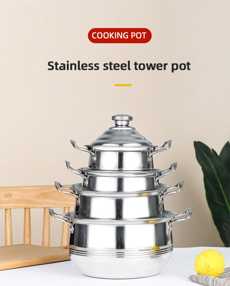 Multifunction Stackable Flat Bottom Kitchen Cooking Pot Set Stainless Steel Cookware Set With Lid
