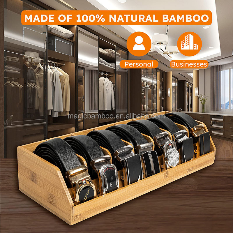 Upgrade Your Closet with Our Sustainable Bamboo Belt Display Case 7 Dividers Included