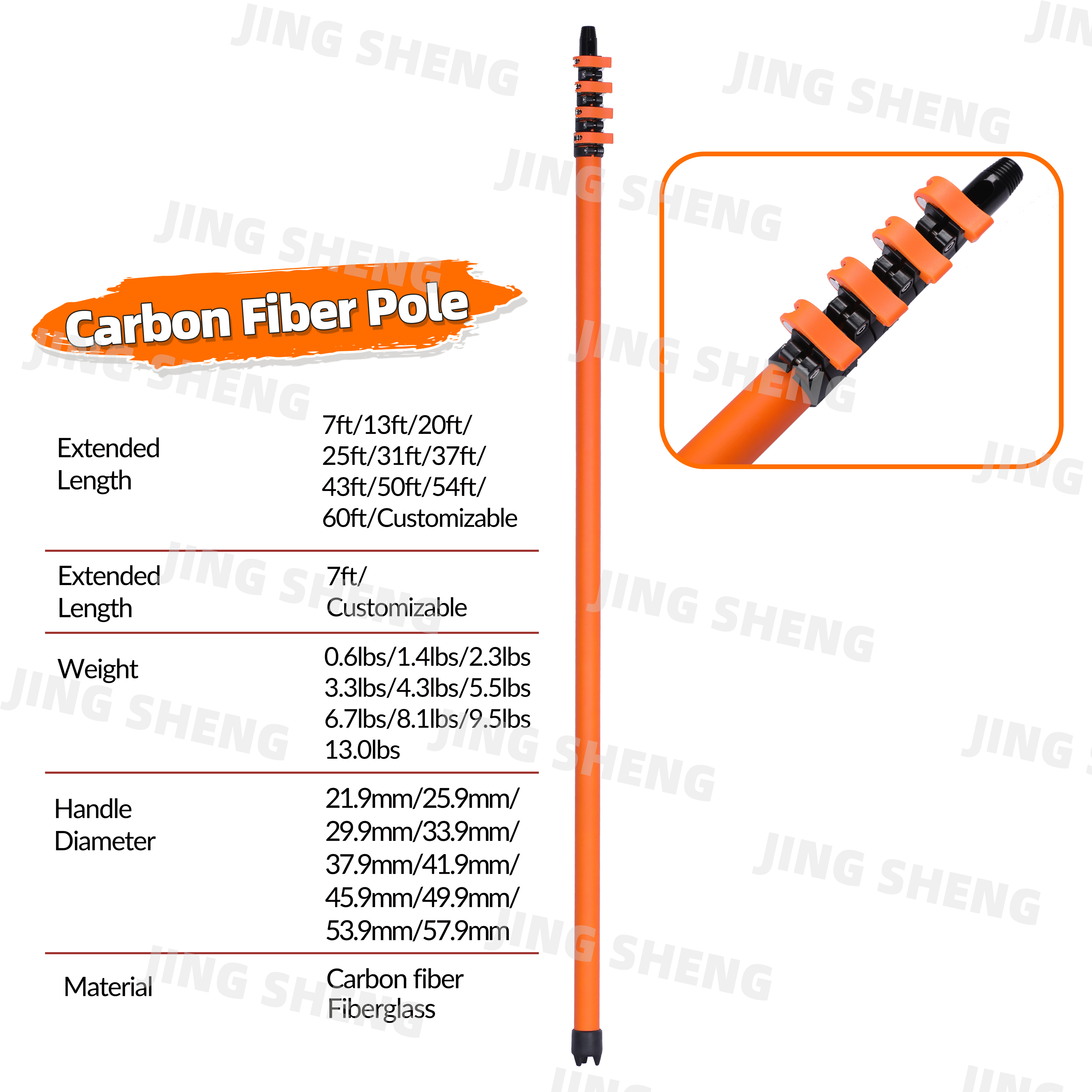 50ft Anti-Spin Carbon Fiber Telescopic Window Cleaning Pole For high-rise window cleaning, solar panels