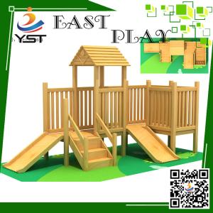 China Indoor Wooden Playground Equipment , Childrens Wooden Playhouse With Slide wholesale