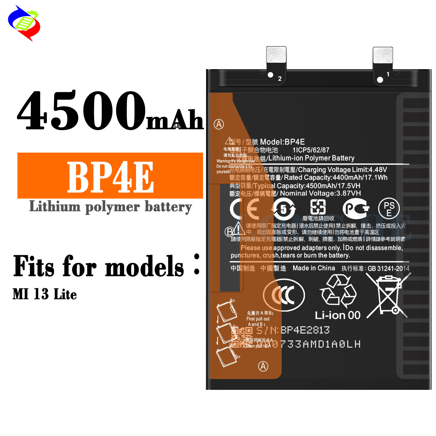 4500mAh Replacement Battery For Xiaomi Mi 13 lite phone BP4E Rechargeable Batteries