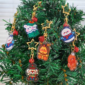 China Custom Christmas Festival Acrylic Keychain Metal Ring Transparent Cute Cartoon Christmas Snowman Printed Charm Keychain wholesale