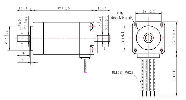1.8 Degree NEMA 8 Dual Axis Stepper Motor 20*20*38mm 40mN.M ROHS