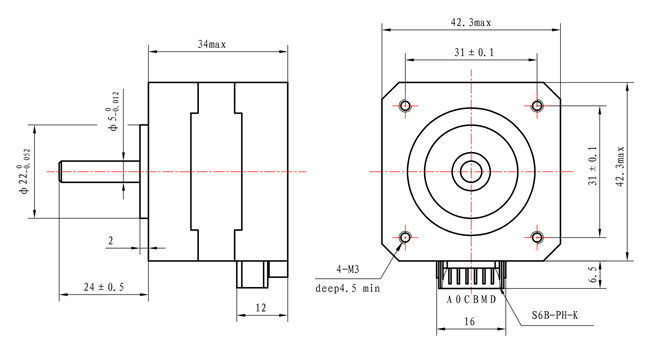 【42SHD0008】Nema 17 Four-Phase 1.8° Stepper Motor 34mm Body 0.3A for Surveillance Camera