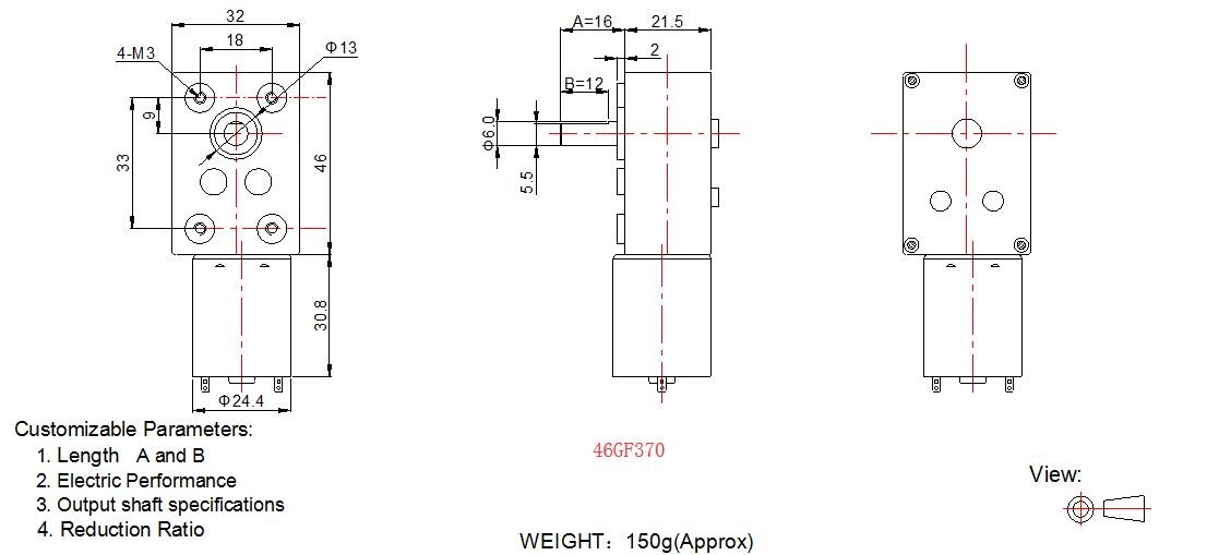 Professional DC Worm Gear Motor 46GF370 Small Worm Gear Motor For Smart Robot
