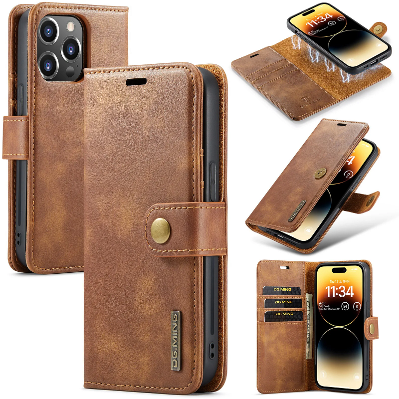 Card Flip Lanyard Phone Case Dg.Ming Pu Leather Mobile Phone Wallet for iPhone 15 Pro Max