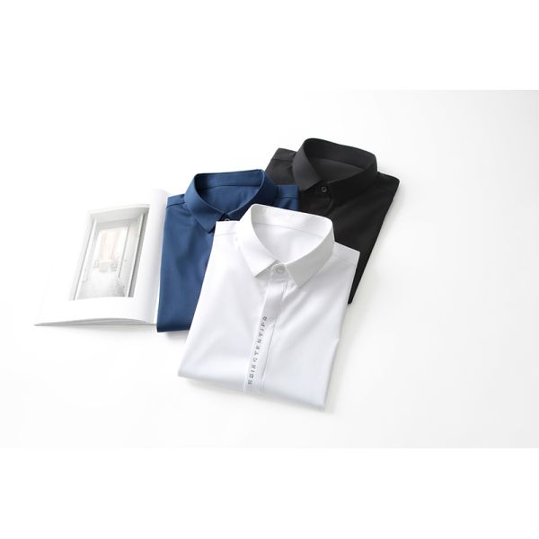 Stand Collar Mens Plain Shirts for Adult Leisure in Polyester Viscose Acrylic Classic