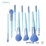 Blue 10pcs Aluminum Ferrule Travel Makeup Brush Set