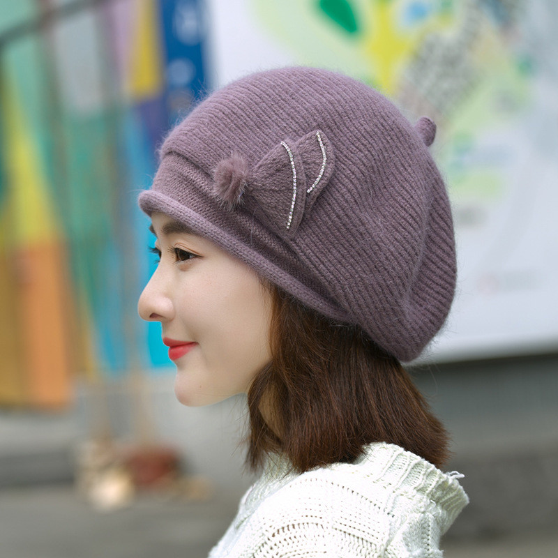 2018 Winter Trendy ladies woollen knitted hats with MOQ only need 3 pcs,elegant design hats