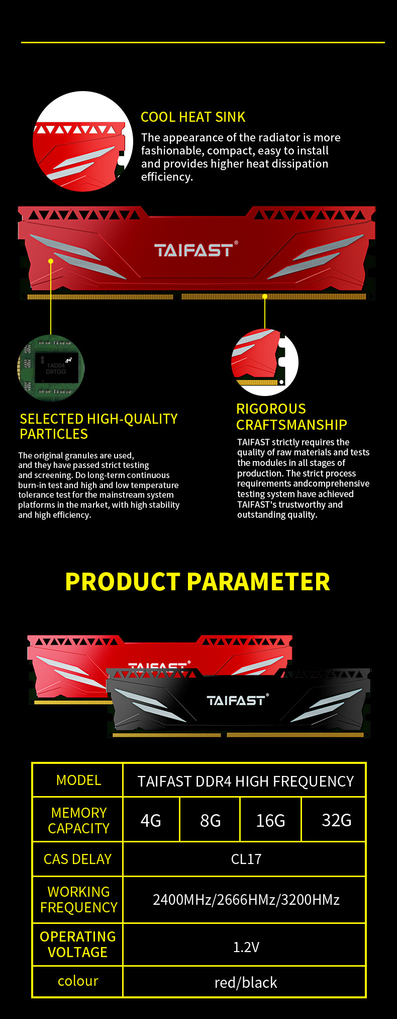 Heatsink Taifast 16gb Desktop DDR4 PC Memory Ram Ram 1.5V 2400MHZ 3 Years