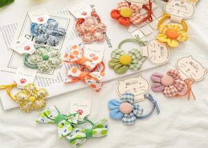 China Handmade DIY elastic accessories Children's floral plaid hair rope girl cute cartoon baby hair bow rubber band wholesale