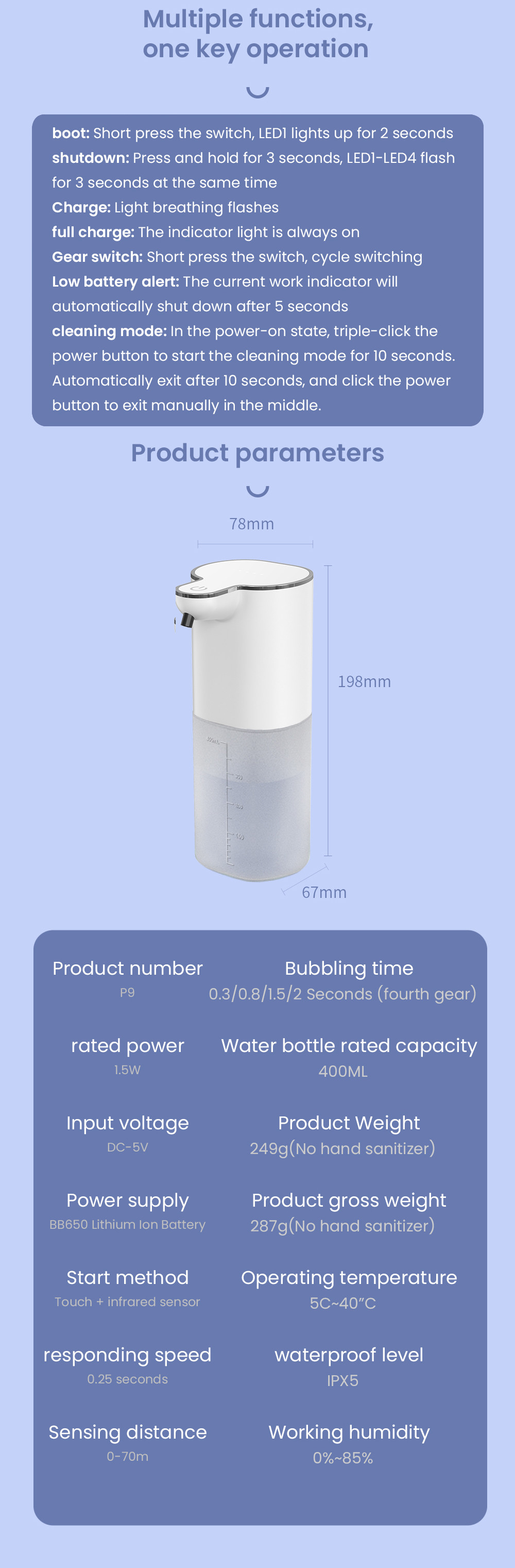 400ml Touchless Automatic Soap Dispenser 4 Speed Adjustment Waterproof Smart Dispenser