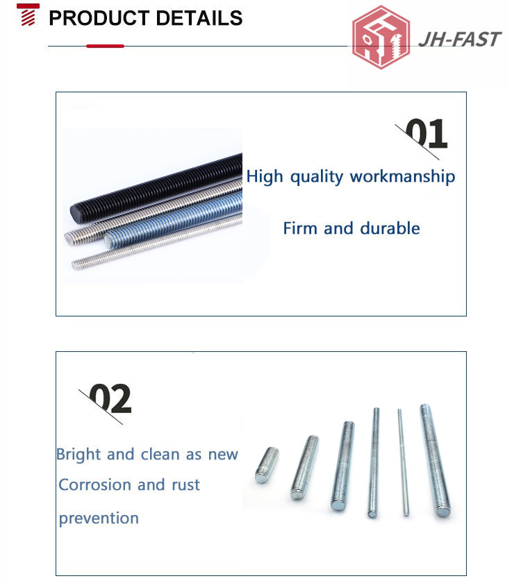 Customized Support Black Zinc Plated Steel Threaded Rods in Metric Measurement System