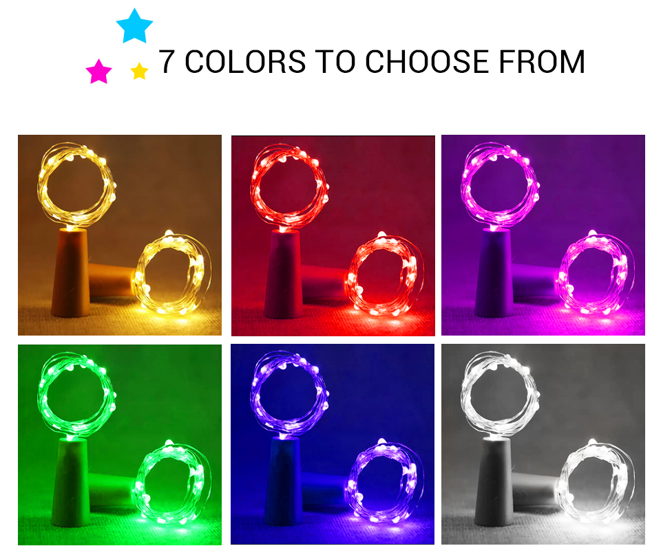 1M 2M LED Garland Copper Silver Wire String Lights 10 20 LEDs Bottle Stopper Fairy Lights for Holiday Wedding Party Deco