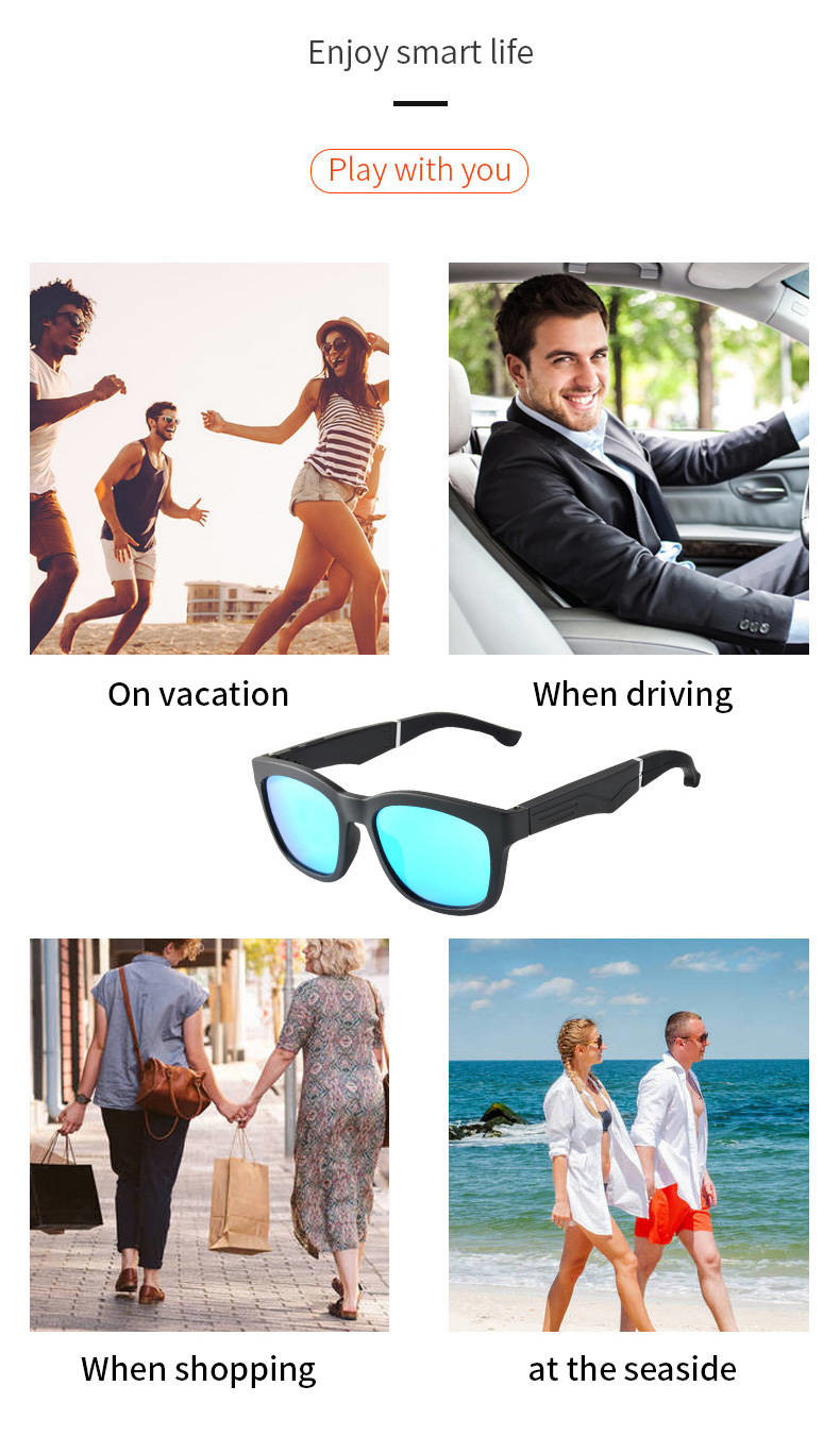 Noise Canceling Smart Bluetooth Sunglasses UV Protection With Speakers