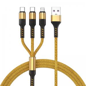 China OEM ODM Cotton Braided 1.3m 3 In 1 Data Cable Type C Mobile Phone wholesale