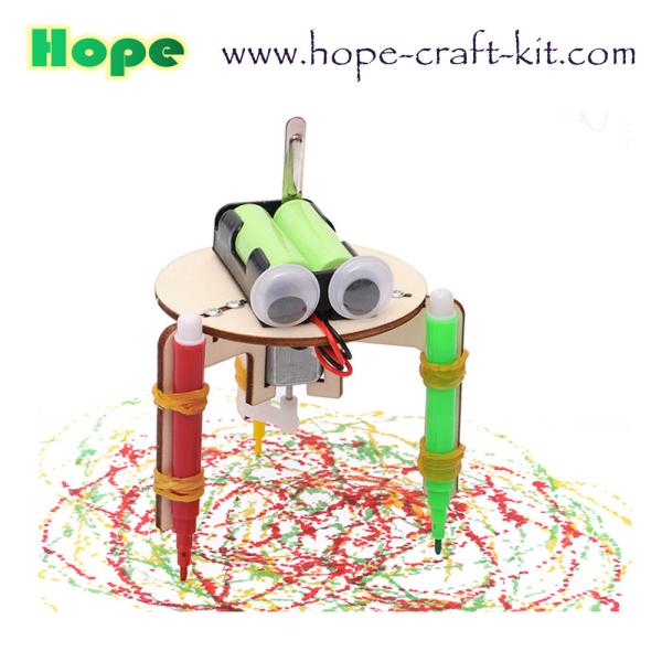 Kids Scientific DIY Toys Wooden Color Smart Graffiti Doodling Robots Easy