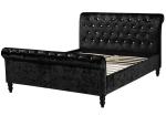Upholstered Plywood Black Sleigh Bed Frame With Dimond Buttons Headboard /